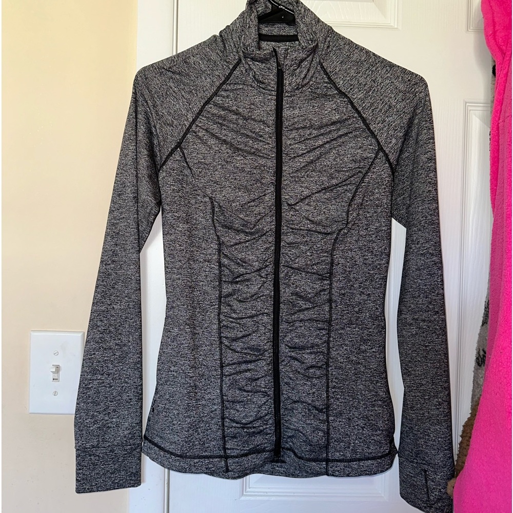 Victorias Secret VSX Sport XS Knockout Jacket Gray Zip Ruched Thumb Holes